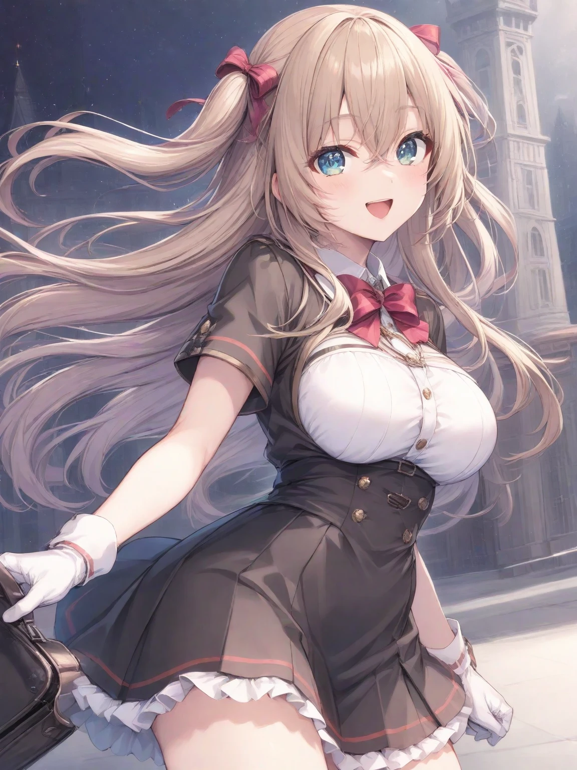 (NSFW:1.2), (8K, RAW photo, best image quality, masterpiece: 1.4), (Highly detailed CG Unity 8K wallpaper, highest quality, High resolution: 1.2), (ultra_be familiar with, UHD: 1.2), super highly be familiar with, (realistic, realistic: 1.48), 1 girl, clear eyes,large breasts,shiny hair, beautiful be familiar with cold face,enchanting smile, Beautiful and delicate eyes with intricate details,very accurate details,skin dents,outdoor,perfect face,perfect body, beautiful eyes, beautiful face,an illustration of a young woman in tight fitting outfit holding a whip, 1girl, houshou marine, solo, virtual youtuber, breasts, twintails, red hair, heterochromia, thighhighs, red eyes, yellow eyes, skirt, white gloves, gloves, long hair, looking at viewer, hair ribbon, ribbon, white background, red skirt, smile, ascot, blush, large breasts, pleated skirt, covered navel, sleeveless, brooch, see-through, jewelry, red ribbon, cleavage, lace-trimmed legwear, red ascot