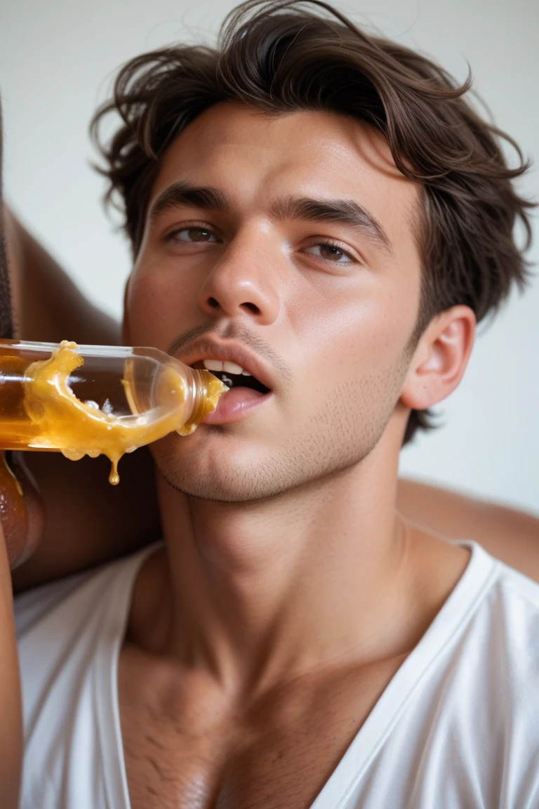 A man licking a 20 centimeter penis while they put an oene in his anus