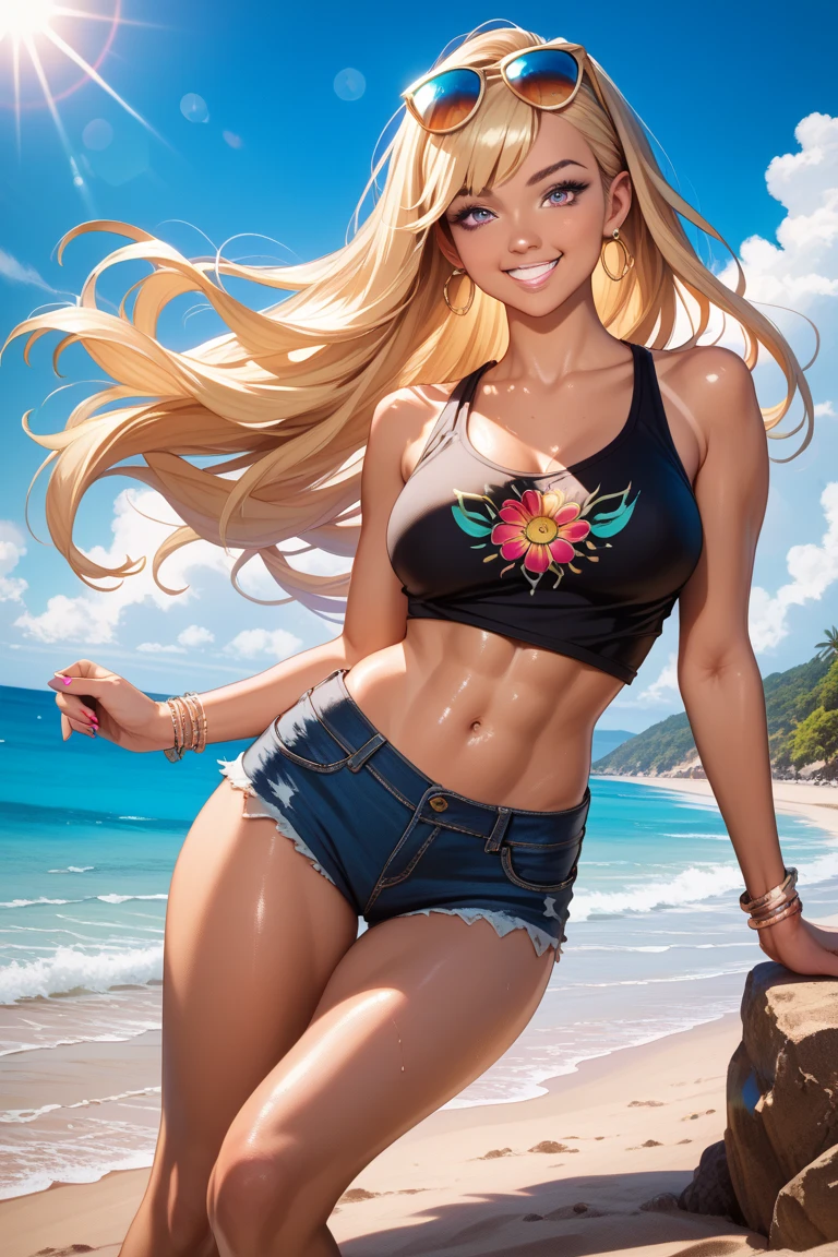 nsfw, Japan person, teenage face, idol face, cute face, blue tiny bikini, blue micro bikini, bikini with flashy pattern, huge, super big, slender, thin waist, one girl, 8k, best image quality ultra high definition (photorealistic), masterpiece symmetrical high definition RAW color pro close photo [:( High Definition Face: 1.1):0.1] [:( Cleavage: 9.9):0. 1]Japan person's face, blurred background, light pink lips, good lighting, gal makeup, flashy makeup, light pink lips, moisturized lips, heavy makeup, wavy hair, medium hair, light gold hair, bangs asymmetrical gold hair, double eyelids, tanned skin, Japan person face, brown skin, gal-style long necklace, gal-style bracelet, gal-style accessories, fancy piercings, body piercings, full body, smile, poolside, resort, brown skin, black gal, breast focus, full body, super brown skin
