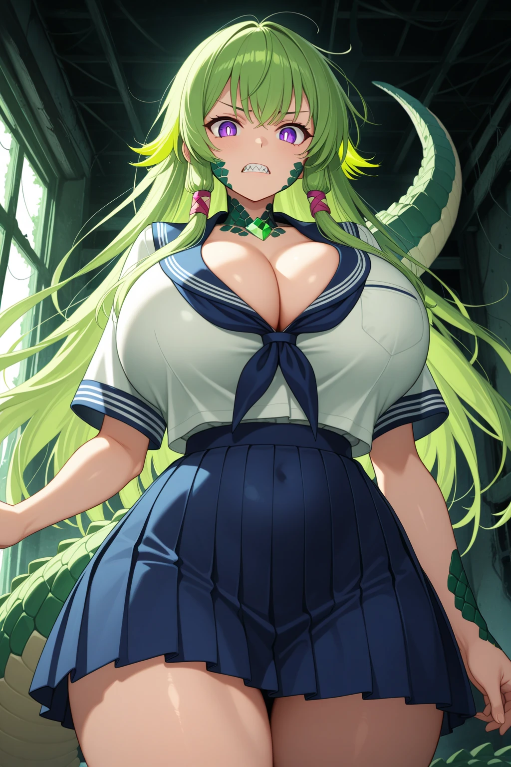 detailed illustration (side view),dynamic angle, ultra-detailed, illustration, pose for the camera, smiling at viewer, clean line art, shading, anime, detailed eyes, detailed face, beautiful face, (1 girl: 1.2), anime, full body, POV from below looking up at woman,
(tight button up white blouse:1.5), cleavage, (long full length blue skirt:1.5), bed room eyes, 1950’s style kitchen, long black hair, (well endowed: 1.8), sexy wholesome, motherly, nurturing, MILF, thick, curvy, hourglass body shape, dummy thicc, (long green tentacles coming out of skirt: 1.8), (woman with tentacle appendages coming out of skirt: 1.9) woman is the tentacle monster,