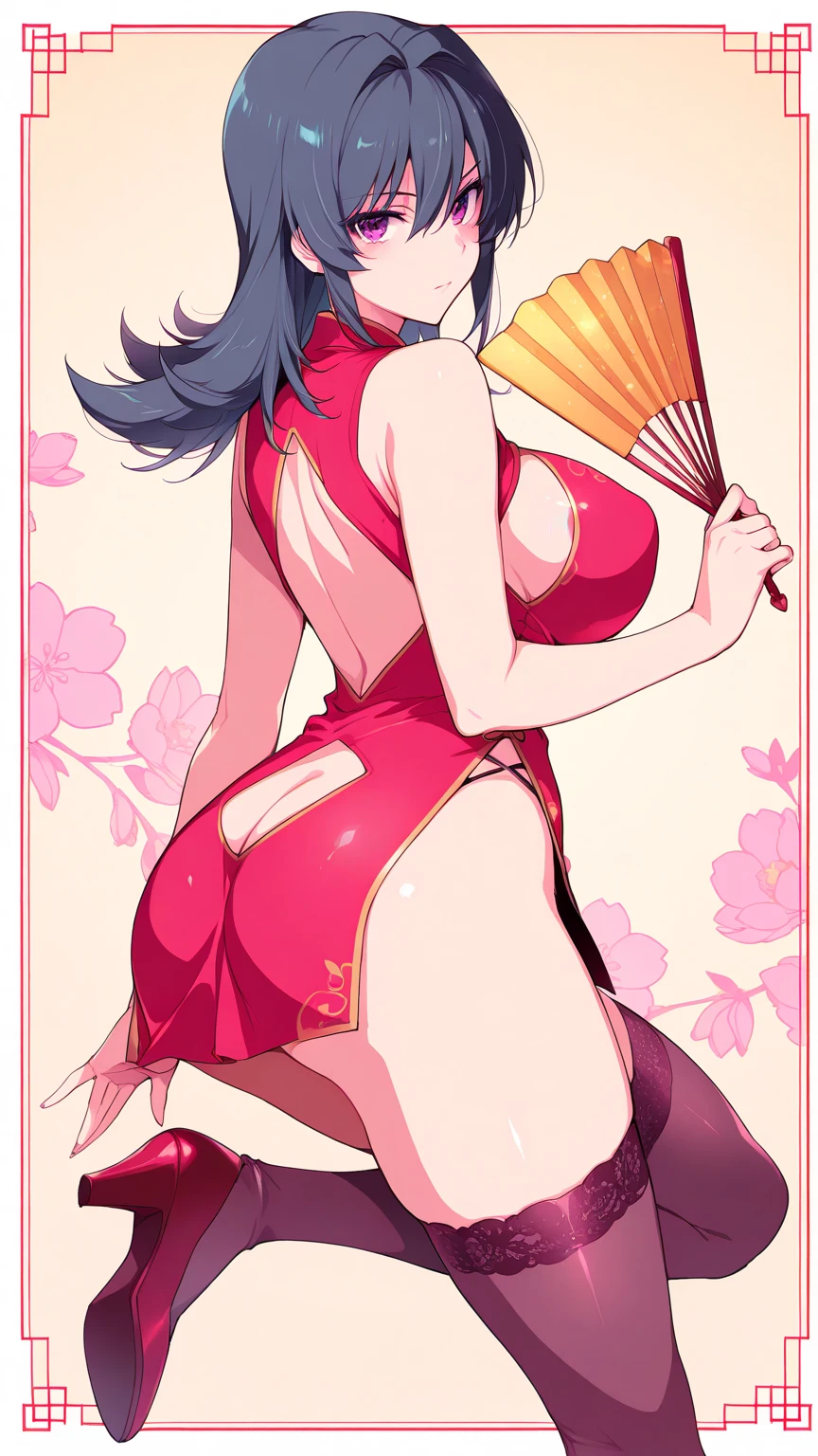 Female buttocks facing the screen、Backward perspective、A dark-haired、((pink seduction background))、A sexy、Busty body、Big round buttocks、thin-waist、a closeup、Luxury underwear、Erotic Lingerie、top-quality、Red face、Wriggle your hips、Stick your butt out、master piece,hyper quality, Hyper Detailed,Perfect drawing,3D,8K,Illustration、Hi-Res、1 persons、japanaese girl、A dark-haired、poneyTail、Red ribbons、Cute even though her eyes are tight、Kimono、Japan clothes、Pose with buttocks sticking out、(Wearing a Japan loincloth 1.5)、(In a wrapped bouquet)、Back view、Detailed drawing、Best Quality, Capture super cute moments, depth of fields, ultra-detailliert, High resolution, C4D, Octadale, 3D Modeling, 8K,Delicate and detailed depiction、Shooting from the back diagonally below、8K、moonlights、superclear、Full of charm、masterpiece、high detailing、beatiful backgrounds、Detailed drawing、Functional、emotional