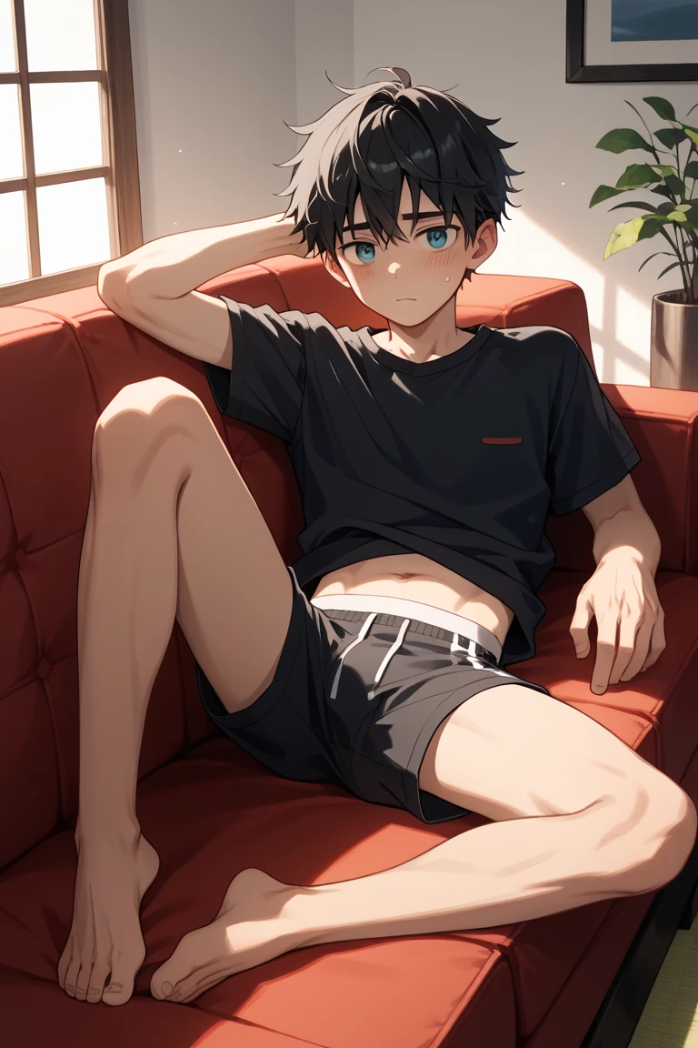 Black boy, sweater, shorts,