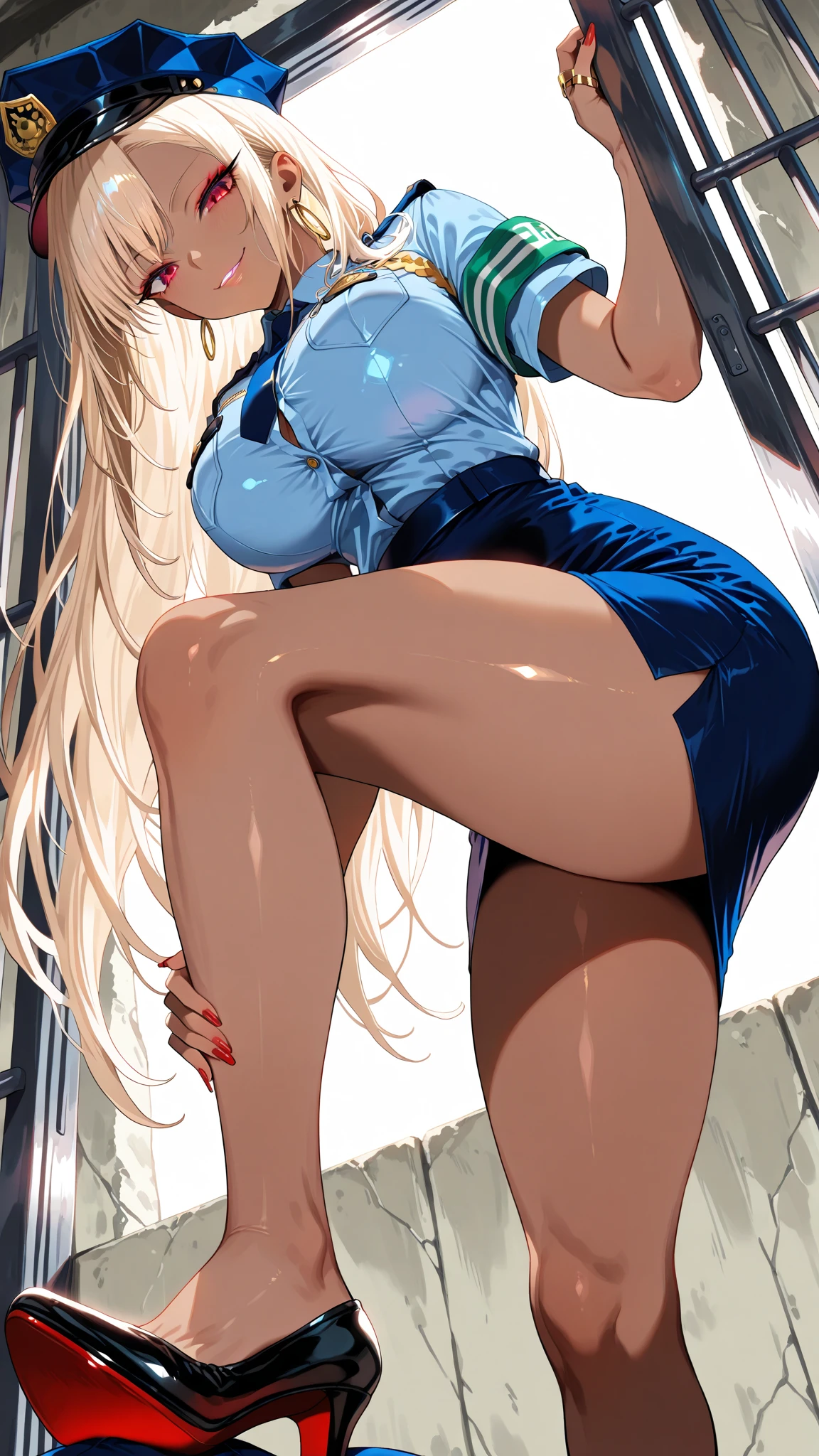 top-quality、realistic touch,high-detail、photoRealstic、、Long body、skirts that are too short、big eye、Big breasts that are about to fall out of your clothes、Strong platinum blonde eyelashes、platinum-blonde、Beautie、A sexy、full body Esbian、Sparkling eyes、Submissive smile、Flushed cheeks、Kamimei、thin-waist、Sleeveless、Voluptuous thighs、Enraptured look、body suit、Raked bangs、The forehead is protruding、Butt sticking out pose、See-through clothing、a sailor suit、high-heels