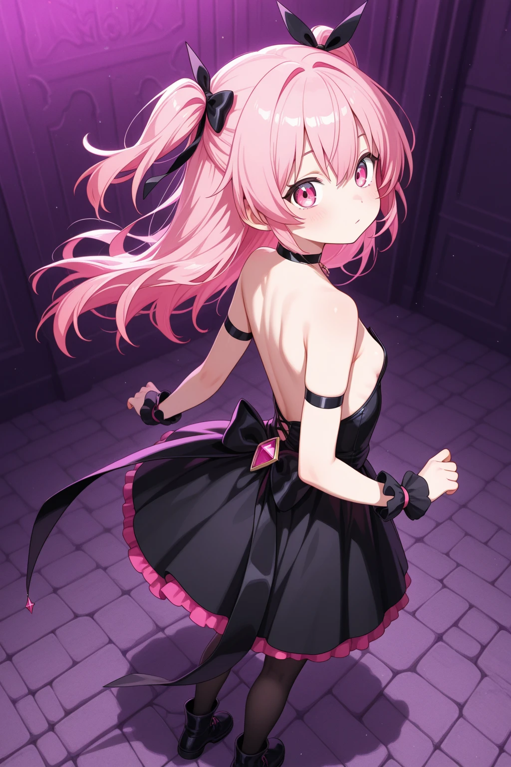 <lora:FarisNyanNyan009:0.7>,<lora:add_detail:1>,<lora:boldline:-0.8>,<lora:noline:0.3>,
AkihaRumiho,1girl,twin drills,pink eyes,solo,
black dress,black gloves,tiara,
:3,smile,closed mouth,
stage,