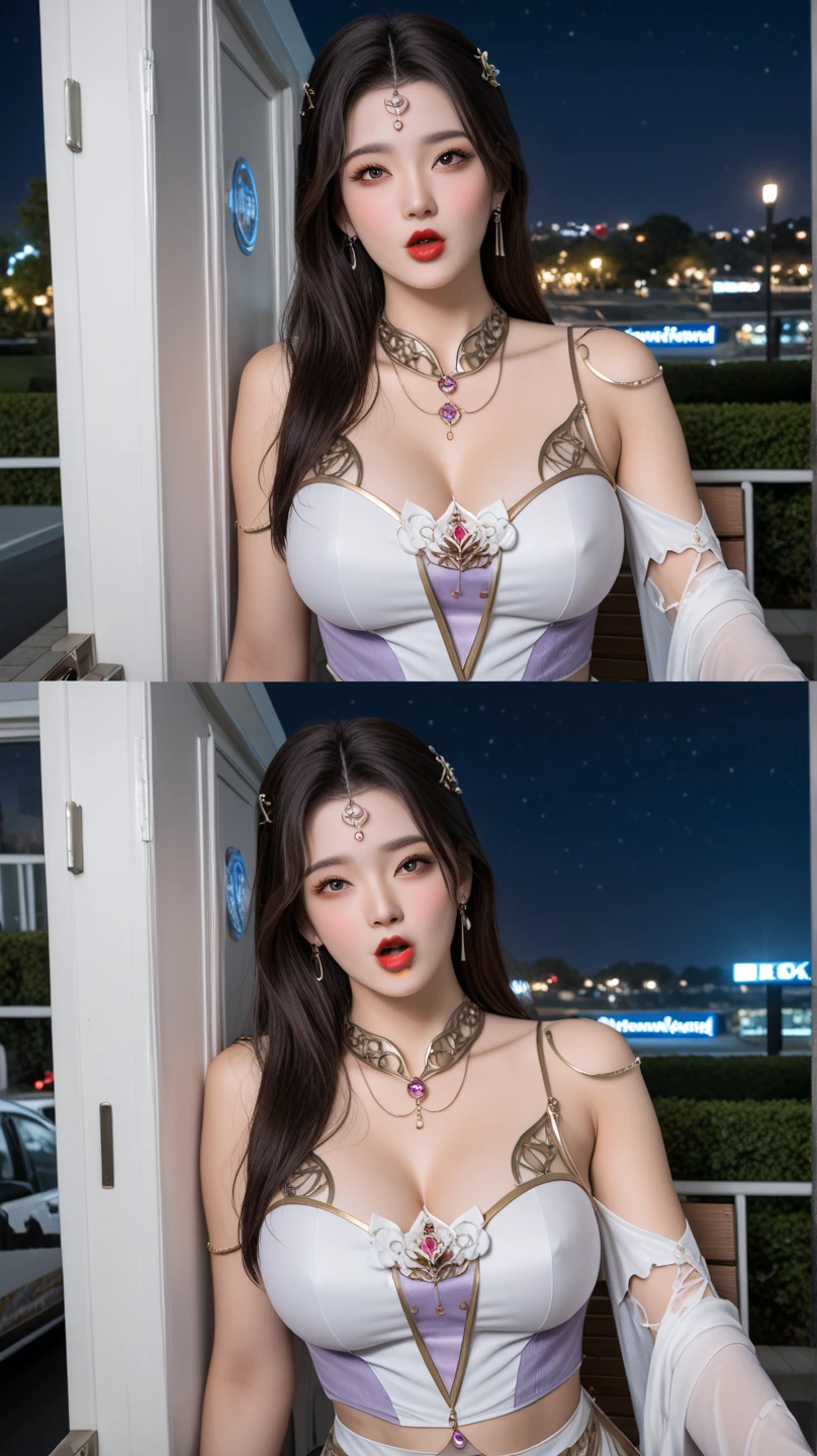 24 year old girl with pale skin and long hair, Straight black hair. big, dark eyes, With an intense and enigmatic look. Wear Orphan movie clothing styles, With a more elegant and sophisticated touch, Matching her mysterious and intense personality. Overall, Her appearance will be impressive, Attract curious and intriguing looks. flat-chest, Cinematic lighting, chromatic abberation, Backlighting, masutepiece, high details, High quality, 4K.