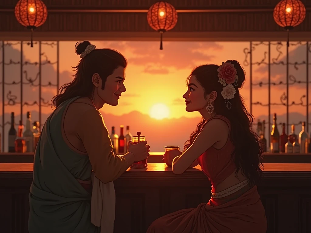 Beautiful black couple having dinner in a boat at the sea, night time lit by stars, floating red chinese lamps in the sky providing light, with iridescent light, highly detailed images, vibrant beautiful colours, photorealistic image, 8k, ultra HD, unreal engine rendered, cinematic lighting, artgerm style,