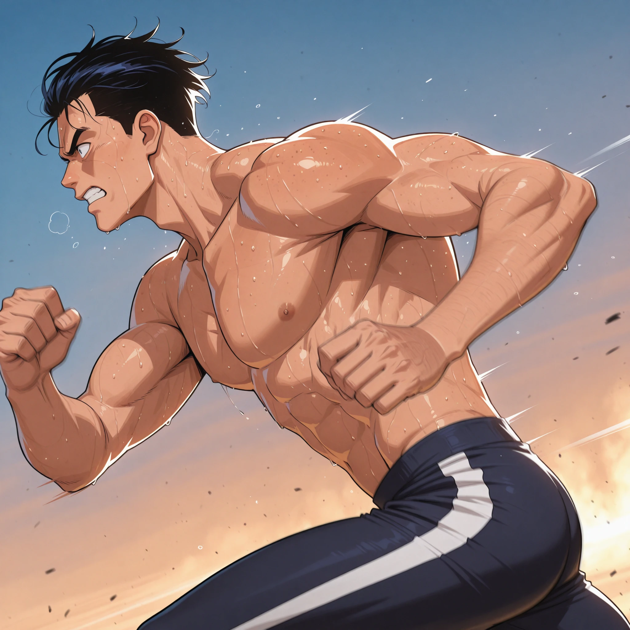 Running athlete,Two young men with beards,Short hair details lack hair color hair,Handsome,ANTA, male nude