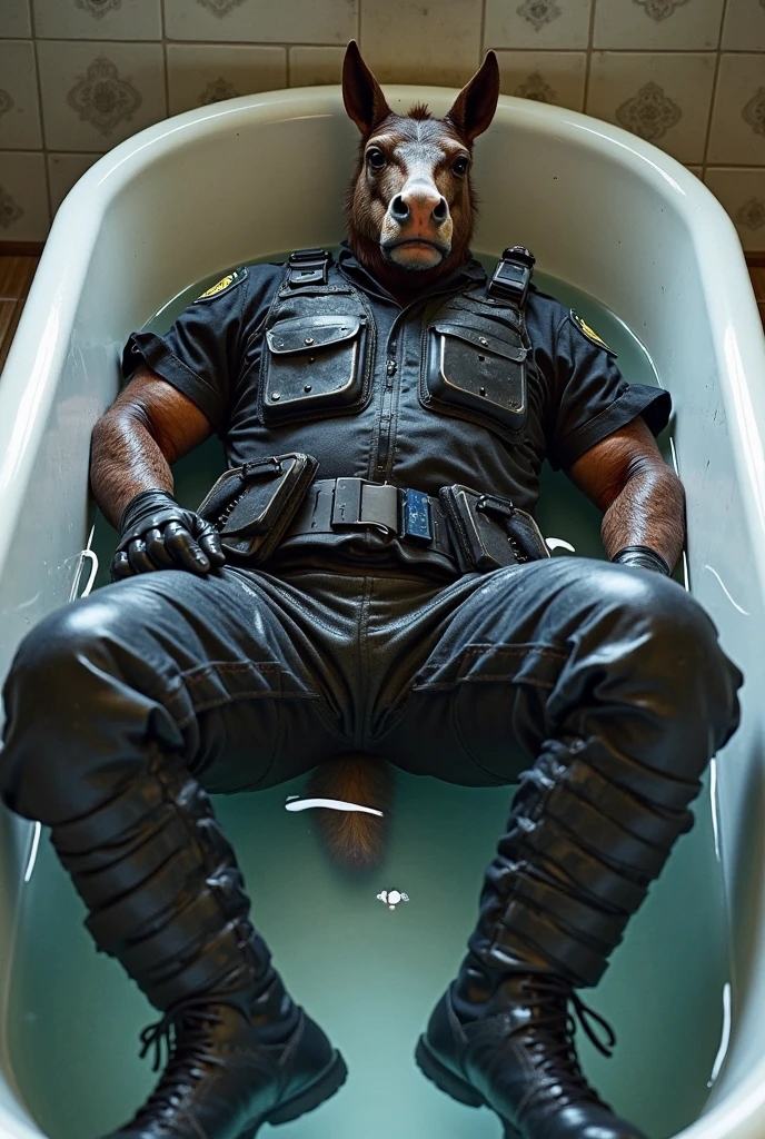 1 furry, (a big powerful elephant guard, daddy, very detailed leathery skin, dildo sitting inside a bathroom, orgasm face, huffing, grunting:1.19), male, soft light, (photorrealistic rendering, detailed ferocious face, wearing black swat gear, detailed clothing textures, close focus on boots:1.21), solo, wearing black tactical boots, (photographic masterpiece, accurate long genitalia, erection, very detailed tactical boots, very oversized boots:1.61), (masturbating furiously, jerking off with both hands, orgasm, cumshot, erection, long penis, big balls:1.51), hyperrealistic, (photographic lighting, piercing eyes, sitting on a massive dildo, wearing tactical gloves, focus on fully clothed:1.43), (side view, detailed boot leather texture:1.32), security guard, officer, (hyper muscular:1.2) African Elephant, huge dildo, trunk up