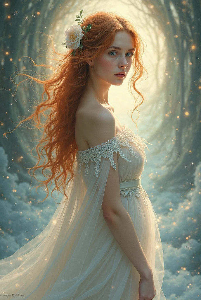 a beautiful redhead girl, long straight messy hair, detailed cute freckles, medium firm breasts, slim waist, wearing a low-cut dress with firm erect nipples pking through, detailed facial features, looking leeringly and seductively, photorealistic, masterpiece, 8K, hyper detailed, realistic, cinematic lighting, warm colors