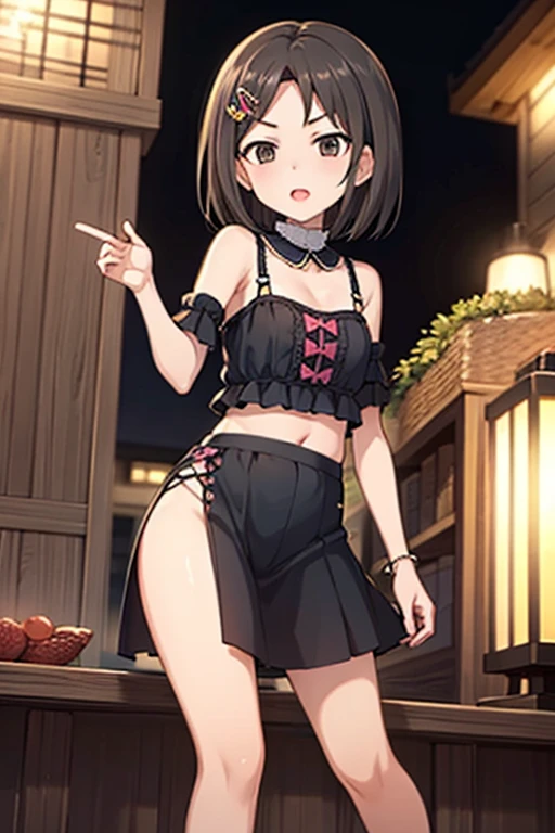 Masterpiece, Best Quality, High Resolution, Venus1, 1Girl, Solo, Tsuko Kamato, Bamboo, Gag, Hair (brown), Plaid Belt, Gag, Gag, Gradient Hair, Hair Ribbon, Haori, Japanese Clothing, Very Short Kimono, showing her underwear, big , Long Hair, Looking at the Audience, Multicolored Hair, Pink Eyes, Very Short Pink Kimono, showing her bra, Pink Ribbon, Ribbon, Solo, (((Masterpiece)), Forehead, standing posing infront of a burning house at night, with dark red clouds Cute puffing cheeks, seducing, Eyes wide, slim waist, sexy posing, slim tight,full body,wearing high heels
