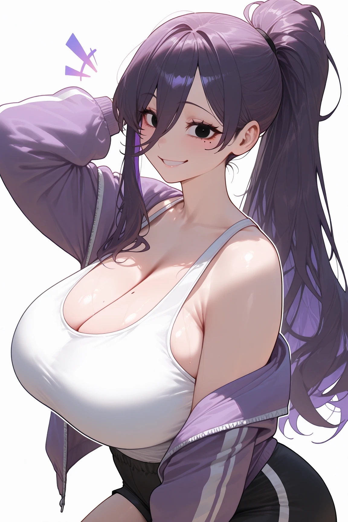 realistic, 1girl, hair round big tits. slightly muscular body, hot sexy body, white, purple eyes, shining eyes, crop top, skirt, open lips, blush, night, flowers, sun, sunshine,