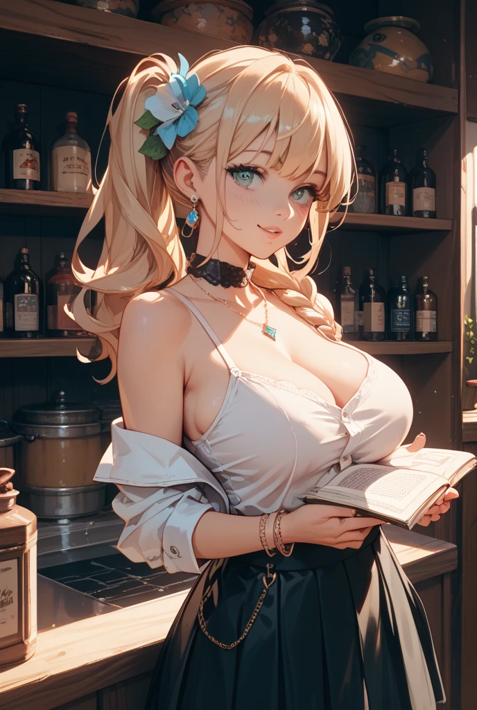(masterpiece:1.2、best quality、Tmasterpiece)、1 female、Solitary、classroom、sky、Standing、Blonde、Ponytail、Red Eyes、(rc:1.4)、(Dark Skin:1.4)、Large Breasts、(Grab your left arm:1.4)、Corset、earrings、Lipstick、Very sweaty、Necklace、Headband、blush、Cover the breasts、Bangs braids、(thick lips:1.2)huge , Crazy breast swelling, Chest larger than shoulder blades, Big breasts and thin waist,(huge breasts:1.2),Hydrated skin((rogue))((非常huge乳房)),((Grooves reveal original skin))