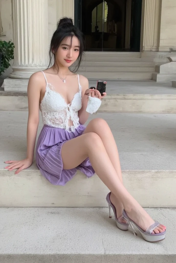 masterpiece, best quality, Full-HD, background photo, photorealistic, portrait, cowboy shot, front view, dutch angle shot, countryside, ((spread legs :1.5)), (doing a crab-jerk :1.5)), (crawling position on her hands and knees :1.3), ((lingerie :1.3)), side, seven-headed person, female, delightful, smiling, looking at viewer, glamorous, 20-year-old, at noon, beautiful, cute, full body shot, sunlight, random color, random hair styles, random lingeries, (no extra hand), (no bad hand), (navel), sandals
