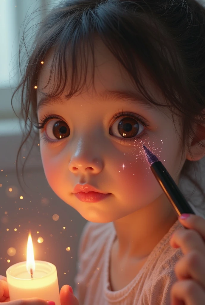 Drawing of a child applying light lipstick