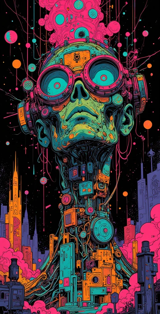 (best quality) A stunning artwork inspired by the futuristic sci-fi world of "NeonMutation Monkey": a neon-clad monkey with mutated features and extraordinary abilities. (dynamic pose) The monkey stands tall in a dynamic pose, (glowing eyes) its intense glowing eyes piercing through the dark environment. (neon city) The background is an ultra-detailed neon cityscape with vibrant colors, illuminated by the bright neon lights, (futuristic skyline) rising up to the futuristic skyline. The monkey's neon powers create a ripple effect causing the neon cityscape to warp and twist. High-quality illustration and futuristic, dynamic composition.