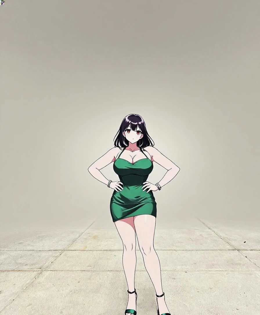 masterpiece, best quality,1girl, ((young girl)), shiny skin, (thin waist), ((curvy)), ((wide hips)), ((small size)), hot, soft natural lighting, reflections, bright illuminations, full body, ((pasties back )), big long black hair, tomoko, sexy, slim figure, Detailed green eyes, Detailed face, Detailed eyes, tomoko kuroki, watamote,