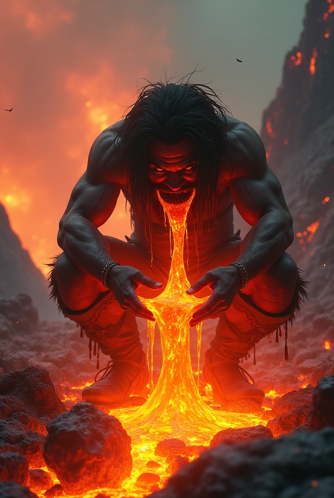 Lava Demon，Close-up of a demon creature with red flames on its body, muscled humanoid Balrog demon, Fire Devil like creature, fat satanic creature, Minotaur in Path of Exile, Fire Devil, Doomsday Demon, Demon Man, Balrog, demon, Fire Element, Man male demon, Ruler of hell, huMan male demon, demon monster