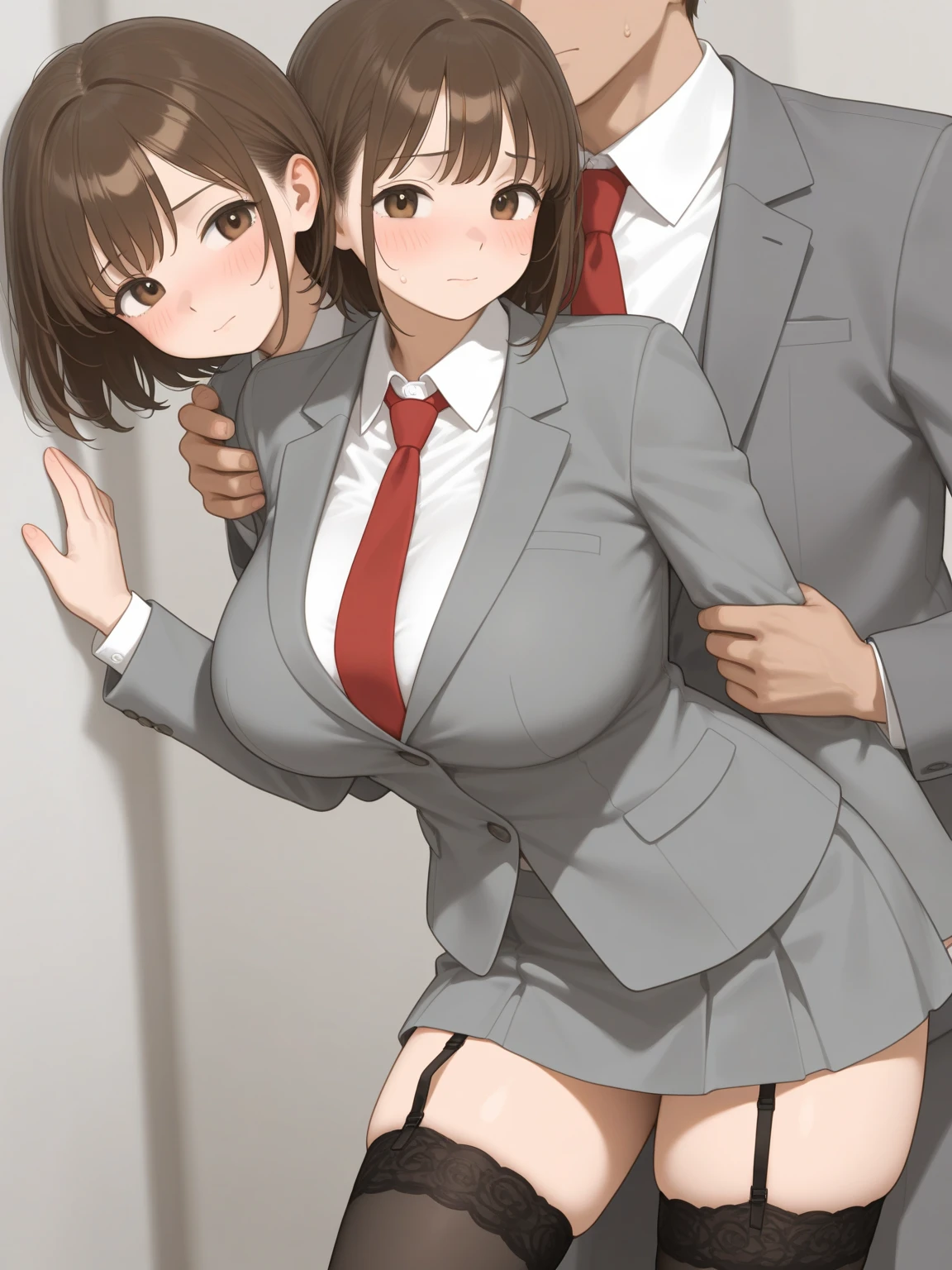 score_9, score_8_up, source_アニメ,KShinobuXLV4,stockings,High leg,latex,tie,garter belt,Reverse Bunny Suit,,shame,very big Breasts,Areola,Pussy,High heels,Office Lady,Bukkake