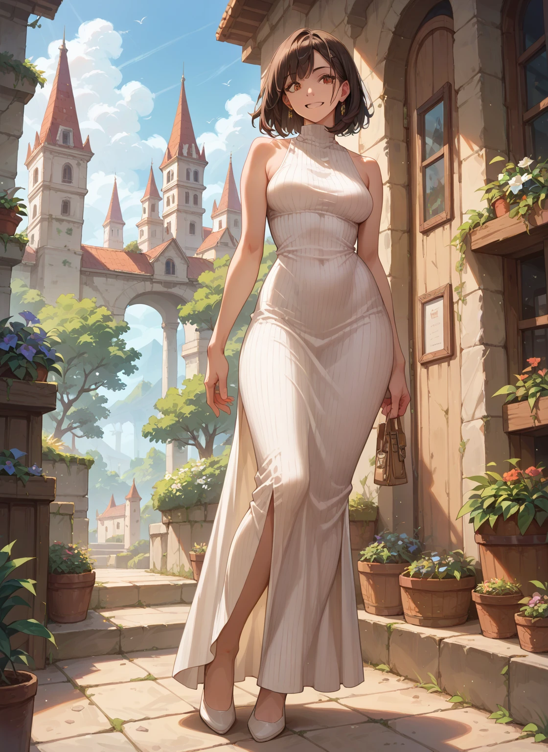 The most beautiful rose bush imaginable and an incredibly elegant young woman, superbly hairstyled, Espectacularmente maquillada y con un vestido deslumbrantemente fabuloso. In a dream garden on a magical night. (obra maestra) (mejor calidad)