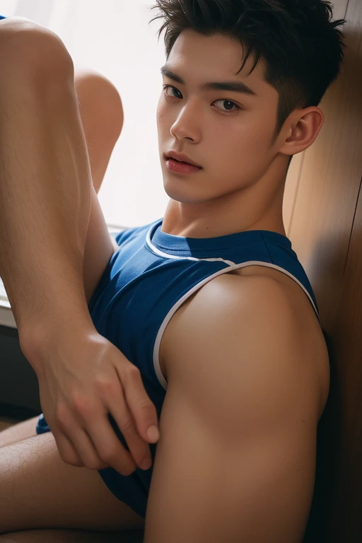 Young muscleless boy shirtless