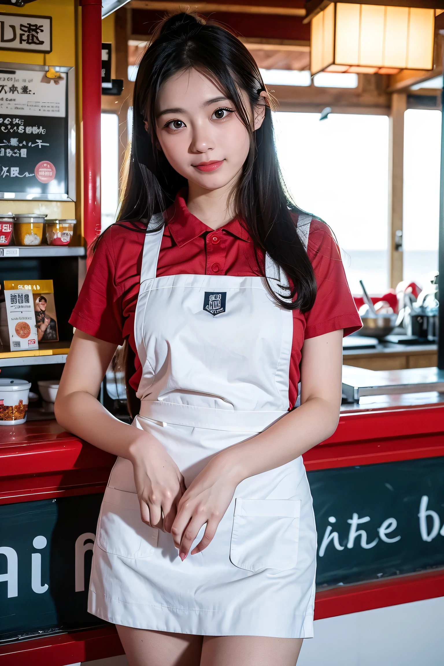 1girl, cute, 16 years old, sexual expression, look at viewer, apron, seifuku, photo, realistic, best quality, hires, detailed face, in kitchen, detailed background, diffused lighting, depth of field, bokeh.