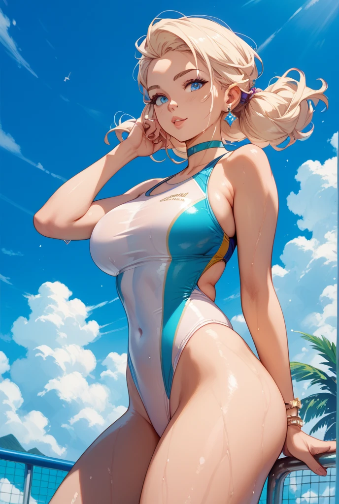 2girls, couple, cuddling, (masterpiece, best_quality, ultra-detailed, immaculate:1.3), epic, illustration, rough digital painting, (full body:1.2), 1girl, solo, [:fantastical costume design,:0.2] demolitionist, (off shoulder shirt:1.3), (asian:1.3), bombshell iridescent blonde hair, ponytail, (athletic:1) build, simple background, rpg character concept art, on a  ship, bombshell hair, aqua hair, short hair,Wavy Lob, cheek-to-cheek<lora:EnvyFantasyMix05:1>