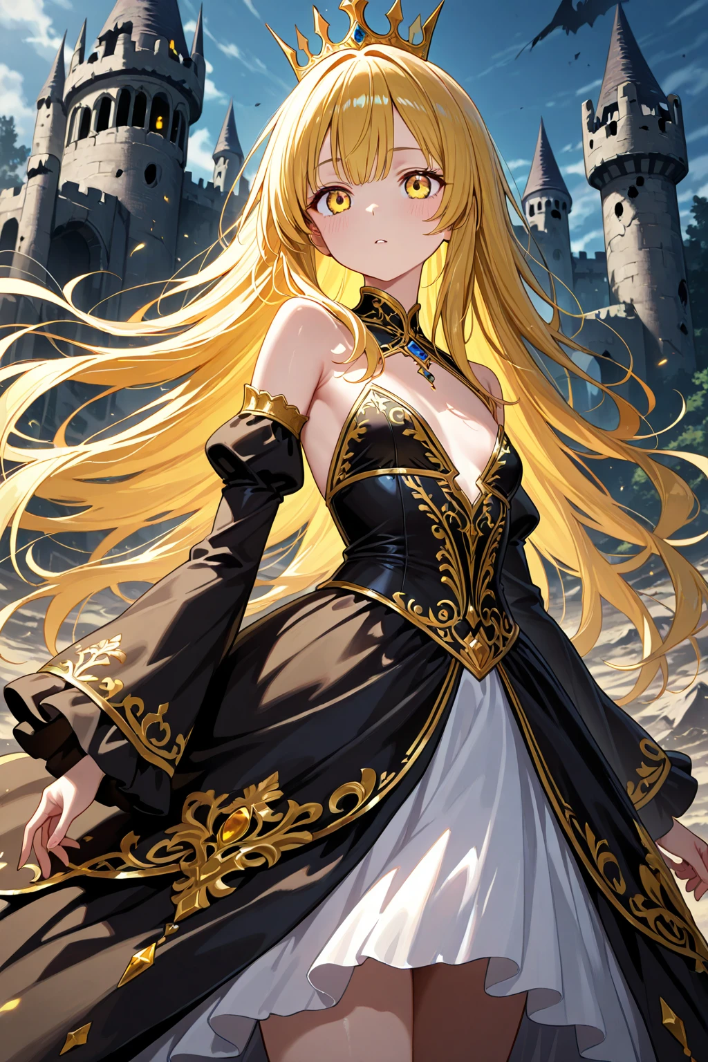 (masterpiece)、(highest quality)、((Very detailed))、(Very delicate)、cute、Golden Hair、Beautiful breasts、Nice、Fantastic forest and starry sky、Princess Knight's Outfit、Looking up from below、Golden fox tail、Golden fox ears、Red eyes、one person、Long Hair