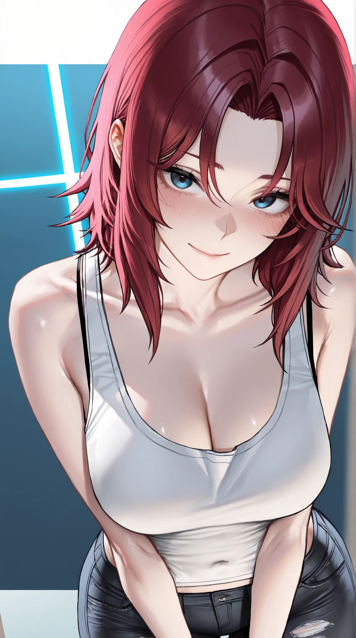 Nishikino maki, masterpiece, (photorealistic:1.4), best quality, beautiful lighting, professional lighting, photon mapping, radiosity, physically-based rendering nanakusa nazuna, 1girl, bangs, black background, black jacket, black shirt, blunt bangs, breasts, cleavage cutout, clothing cutout, crop top, eyeshadow, fangs, jacket, looking at viewer, makeup, navel, open mouth, shirt, shorts, sleeveless, sleeveless turtleneck, sleeveless turtleneck crop top, solo, stomach, turtleneck, turtleneck crop top, two-tone hair, vampire, RAW photo, 8k uhd, film grain
