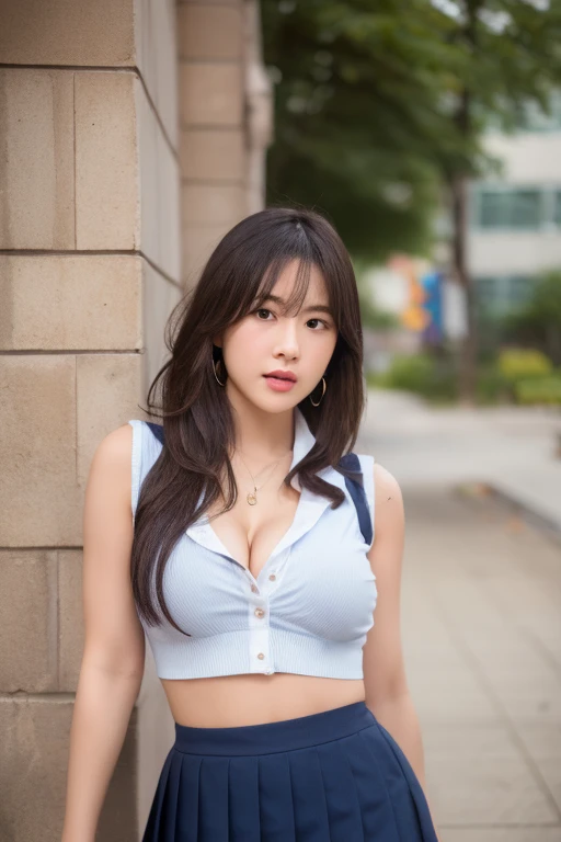 raw photo, 8k, (top-quality), Realistic, (real picture, Intricate details), (natural skin texture, detailed skin, hyper realism, sharpness), (detailed woman), ((28 year old Taiwanese woman)), ((Cleavage:1.2)), (big boobs:1.2), (pale skin:1.5), ((long straight hair, blunt bangs)), (seductive face, provocative look, Parted lips:1.3, eye shadow:1.3, eyeliner, red lips:1.2, undereye circle:1.3), ((Denim Booty-Shorts, Black tight tank top, black high-heel shoes)), (Standing:1.2), (Background: Indoors, car repair ship, mechanical parts in the background), the woman is an auto mechanic, full body portrait
