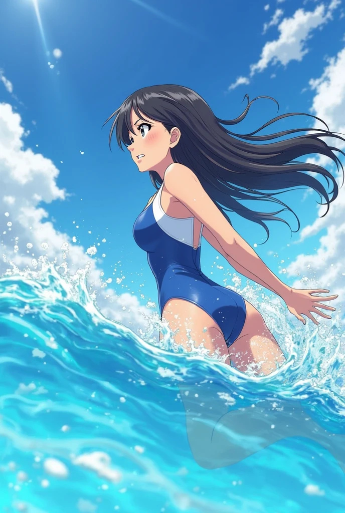 Girl in school swimsuit
