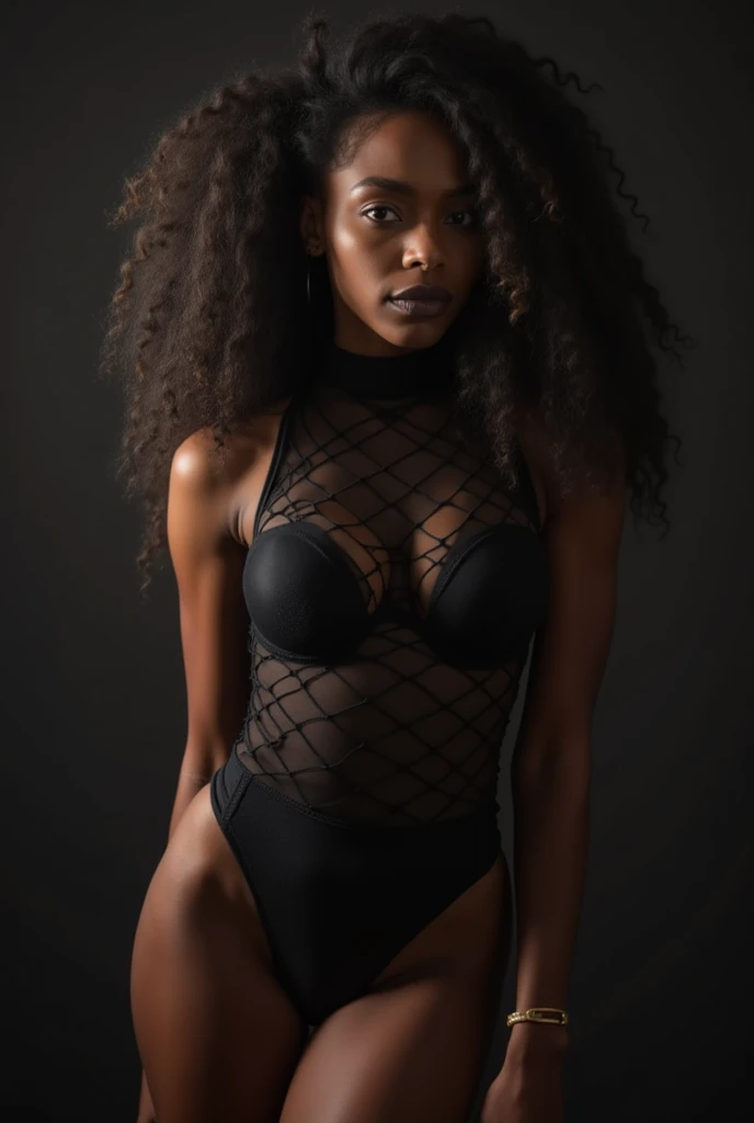 photorealistic, curvy black,tall girl with dark skin, and afro, in her 30s with a Halloween costume, showing wet hairy pussy