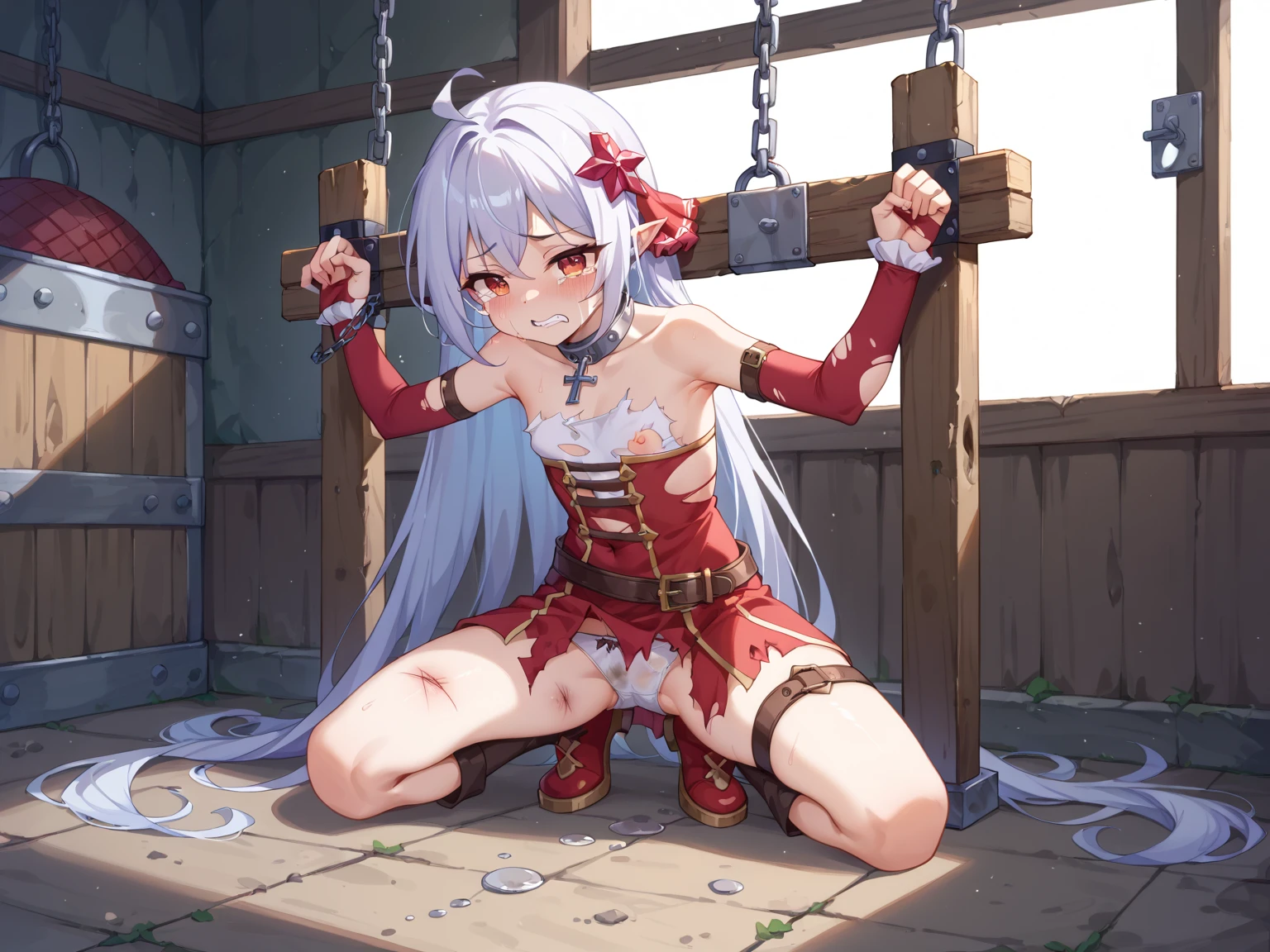 Naked Girls、Tied up with hands behind back、Gray Hair、Exposed in a snowy town、squat、Wide-open legs、Spread your legs、Raise your knees、Spread your legs、Feeling embarrassed、Desperate look、Nipples、Pussy、Snow piles up on my body、There's snow on my head、my feet are frozen