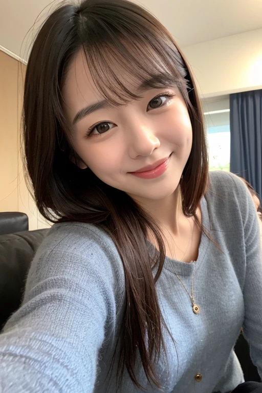 masterpiece,best quality,(Japanese ),((Beautiful girl)),cleavage,indoor,(perfect body beauty:1.2),(shy smile),beautiful teeth,