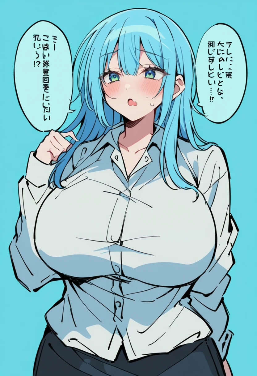 My name is Akari., I am a white test woman with long dark blue hair , turquoise eye color . I am 1.62 cm tall and weigh 47 kg. My breasts measure 90, my waist 40 cm and my hips 120 cm. Dressed in a tight, low-cut pink blouse along with short black shorts . With breasts 90 cm