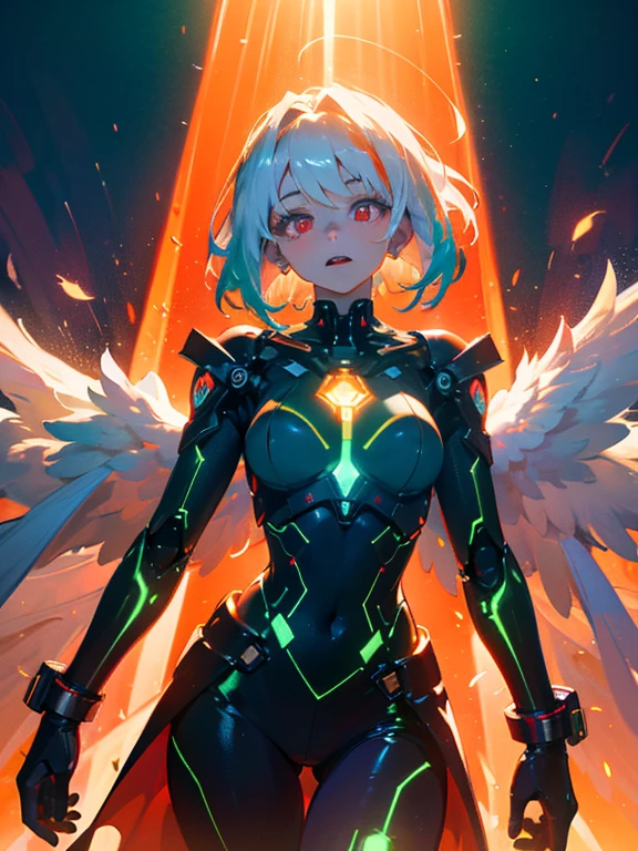 ((best qualtiy)), ((tmasterpiece)), (the detail:1.4), 3D, A beautiful cyberpunk female image,HDR（HighDynamicRange）,Ray traching,NVIDIA RTX,Super-Resolution,Unreal 5,Subsurface scattering、PBR Texture、post-proces、Anisotropy Filtering、depth of fields、maximum definition and sharpness、Many-Layer Textures、Albedo e mapas Speculares、Surface Coloring、Accurate simulation of light-material interactions、perfectly proportions、Octane Render、Two-colored light、largeaperture、Low ISO、White balance、the rule of thirds、8K RAW、Mechanical prosthetics，The chest is small，Super detail on the face，