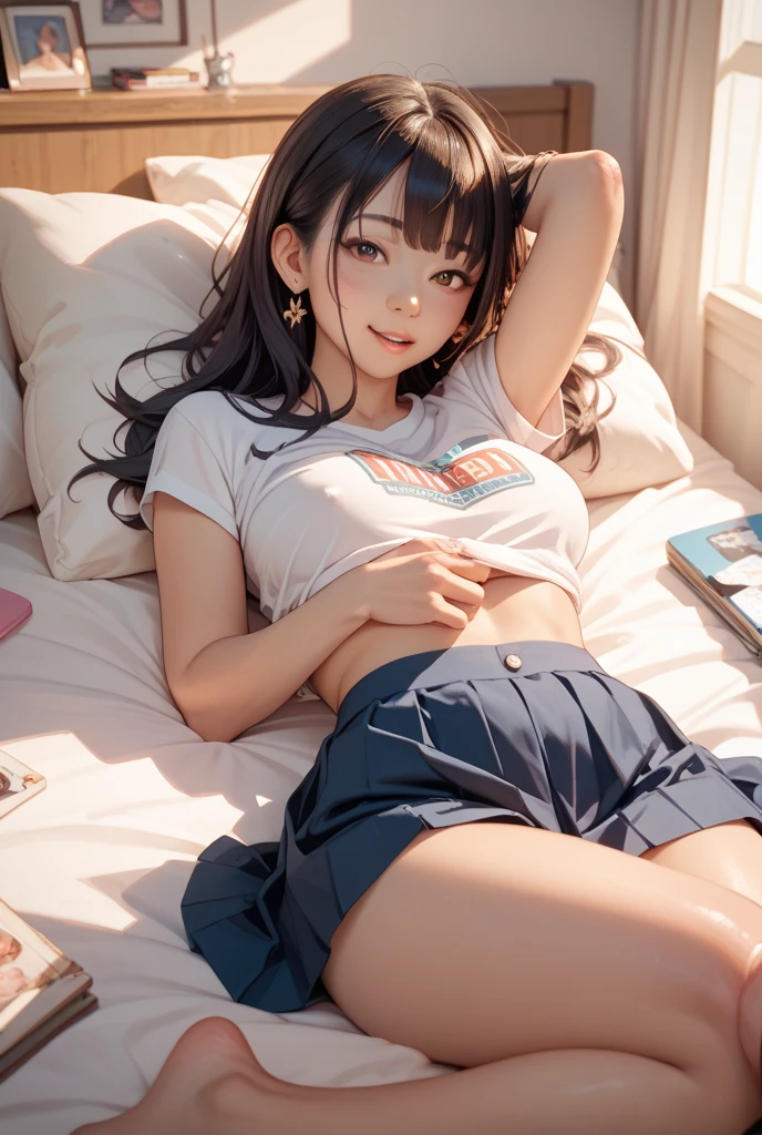 (masterpiece, best quality, high definition), (Anna Tanaka), high school girl sailor suit, cute panties, one girl, nsfw, shot looking up from under her feet