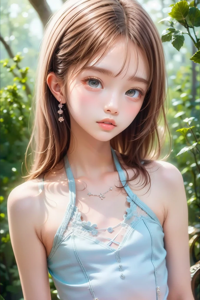 girl、solo、Stunningly beautiful、delicate and detailed、Soft Light、((cute))、Photorealistic、detail、Beautiful Skin、Delicate eyelashes、The cutest little face、Beautiful Skinの露出、Very delicate hair accessory、((Sparkling brown hair))、Half Western and half Eastern、Compact head、Beautiful eyelashes、Models for drawing、((Legally young))、((Legal breasts))、Estrus、Put your hands down、Embarrassed、 needed、 lifting of the ban、(((Legal )))、((Legally young body type))、((Legally small breasts))、((Legally young))、((Legal breasts))、 needed、 lifting of the ban、(((Legal )))、(((Legally young body type)))、Legally small breasts、Legally young、Legal breastsチラ、 needed、 lifting of the ban、Legal 、(((Legally young body type)))、(((Legally small breasts)))、(((Legally young)))、Legal breasts、 needed、 lifting of the ban、Legal 、Legally young body type、Legally small breasts、Legally young、Legal breasts、Colorful、Soft rays of light、Not too long、((Non-indicative prohibition))、torso、Upper Body、((Smile))、((upright))、((Legal Lolita))、（Outdoor）