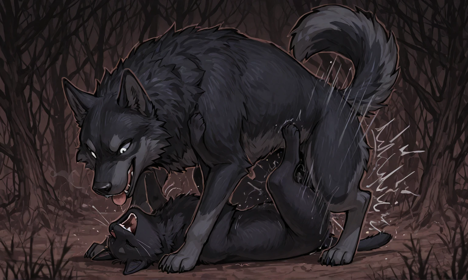 werewolf showing butt, On knees, surrounded by werewolves, group, View from the back, A lot of characters, night, horror, realistic lighting, high quality, Very detailed, photorealistic fur, Super detailed, high detail, to finish, body fluids, sperm dropper, detailed anus, gaping anus, Demonstration of the anus, make your choice, A high resolution, looking pleasured, fluffy balls, paw pads, Men, cum on ass, cum on back, Sperm leakage, Sperm splashes, excess sperm, cum on dick, long penis, Genitals