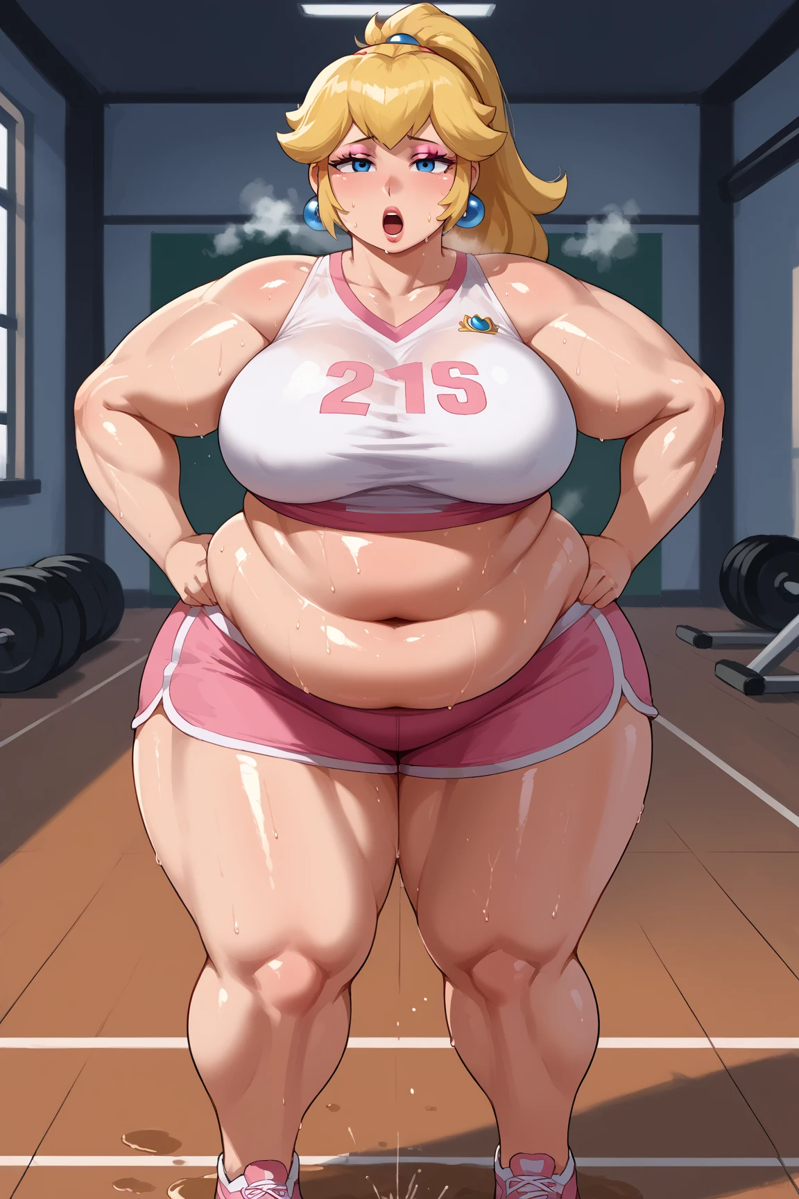 make yellowhaired ssbbw fat girl in too tight shorts she's work out at the gym