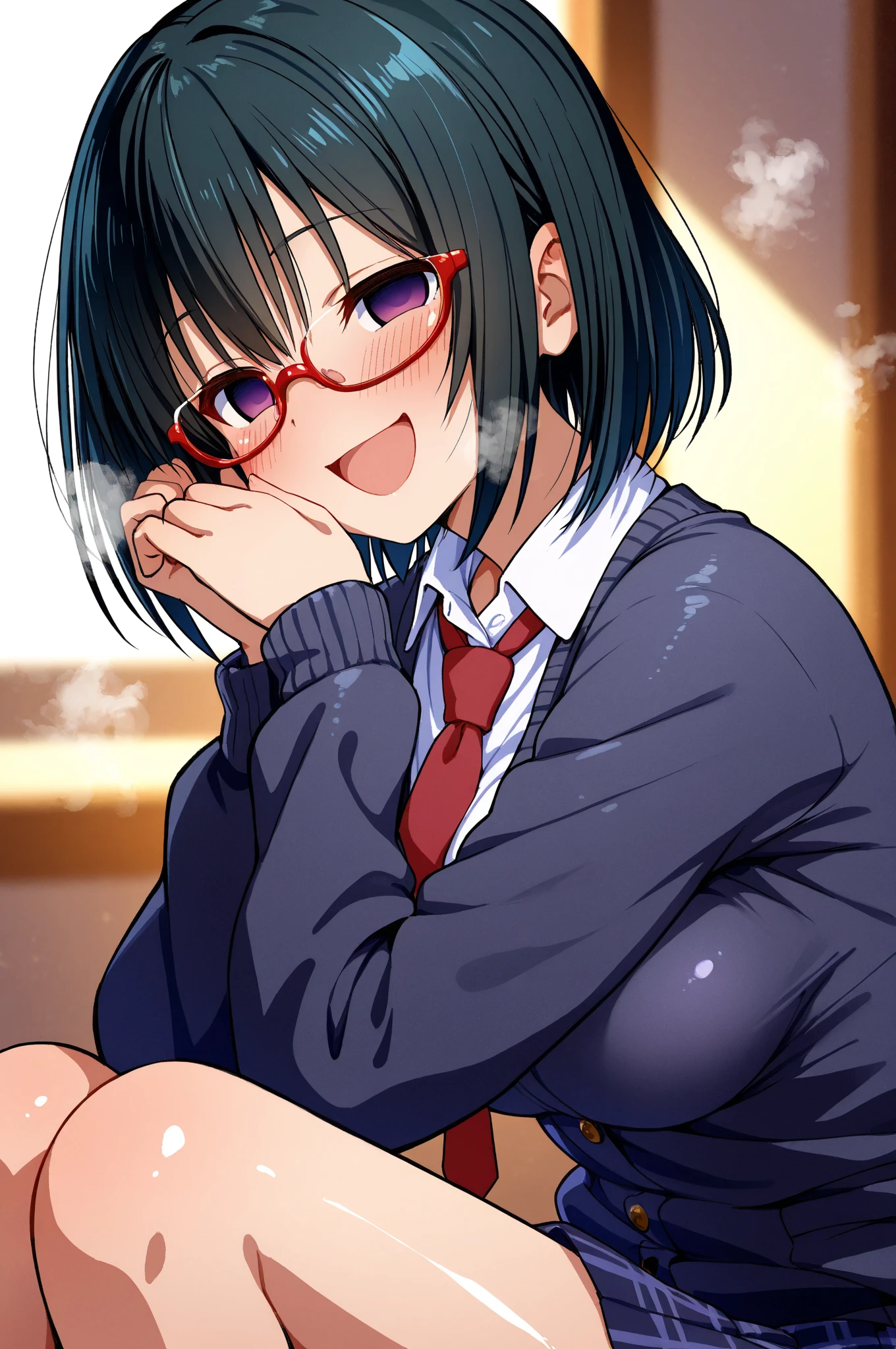 nsfw,(((masterpiece))), (((best quality))),((masterpiece:1.5)), (best high quality), (ultra high res), (ultra highly detailed), (8k:1.3),anime colored,perfect hands, perfect fingers, perfect legs,(cowboy shot,from front),1woman,solo,idolmaster, () ,(18years old, beautiful girl), (beautiful eyes),(((beautiful black hair))), (((short straight hair))), (wet hair), (wet skin), ((Sweat)),(vapor), (flat chest,midium breast), (glasses),(expensive), (slip,no makeup, sweaty body),(no bra),(no panty),((idol blue dress)),(small blue hat),(open clothes),(sitting on bed),((spread legs)),((steam)),(scatter sweat),(embarrassed,a big smile), (open mouths),(((one eye closed))),(tongue out),deep breathing, feel good,indecency,((squatting)),(Nice touch),((spread legs)),(open cunt:1.5),(kuppa:1.5),((steam)),(scatter sweat),(embarrassed,smile),feel good,indecency,(squatting),(Nice touch), (cunt focus),