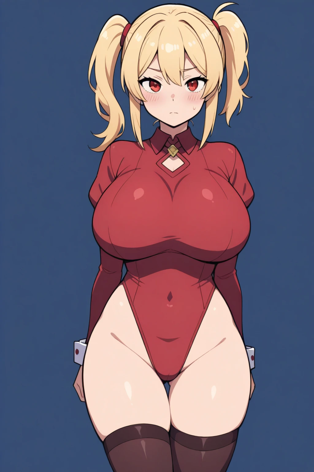 1girls blush breasts cleavage hips large breasts panties presenting thick thighs thighhighs thighs tummy wide hips