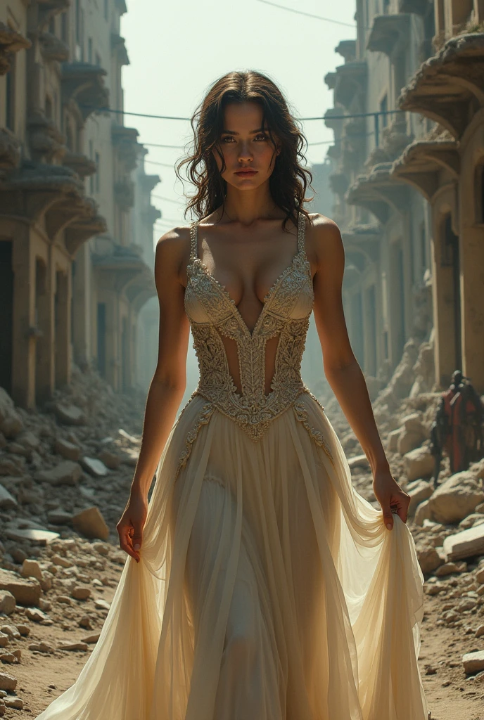 (yes NSFW), (1girl), 2 Italian girl with long straight black hair running, girl running alone from flood and big waves, (single girl: 1.3), girl wearing a very long sheer night dress, skirt  Buddy lifts her dress to reveal her groin area.   ((Lifting the dress by yourself)))、(Lifting it by yourself)、Pants off your skin、No panties、Red blush、Lips parted, looking at the viewers, wind moving the dress showing her perfect ass.   (Front view: 1.3).   Eyes towards the camera, beautiful face.   He runs through the streets of Morocco.   Garbage dumps nearby, distant roads, abandoned buildings, garbage all over the ground, cityscape.   He flees from the flood and the great waves, a beautiful face.   Eyes closed, mouth slightly open, smooth skin, real pores, (wind skirt), heavy rain, hide your hands, don't show your hands.   fog, smoke, front view, best quality, fine detail, {{masterpiece, best quality, very detailed CG, unity 8k wallpaper, cinematic lighting, lens flare}}.   ((ultra detail)), (ultra detail), best quality, ultra high definition, (8k, photo RAW, masterpiece, realistic, realistic: 1.4), 8k uhd, dslr, absurd, ray tracing, texture  High quality, intricate detail, fine texture, fine detail.   Highly detailed CG Unity 8K wallpapers, high quality, masterpiece, real, photo real, dramatic lights, sunrise brightness, light scattering by particles in a colloid like a very fine suspension (a cell), Tyndall effect: 1.5)0