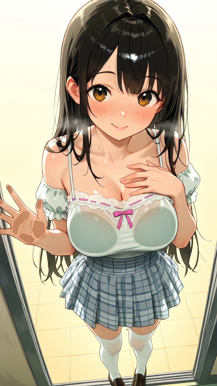 tmasterpiece, Awesome, peeping at the viewer, Realistis, The whole body is in the shot, on the lap, squatt, brunette color hair, long whitr hair, Thorough, large tall, Force real water, White less cloth transparent mini shirt, White transparent thong, beachside, RAWE is very detailed, ahegao, roll eyes, Be red in the face,, Sticky tongue, Vaginal rupture, Leucorrhoea, very Bigger breasts, Grasp your breasts with both hands,spread their legs, sexually arousing, sexual expressio, Glossy glossy skin。Tongue stock,Makeup,cheerfulness,Reflectors,ahegao,Pink eyes,Heart earrings,1,Solo,Female pervert,view the viewer,hair flower,Long hair,multicolored hair,Shiny hair,