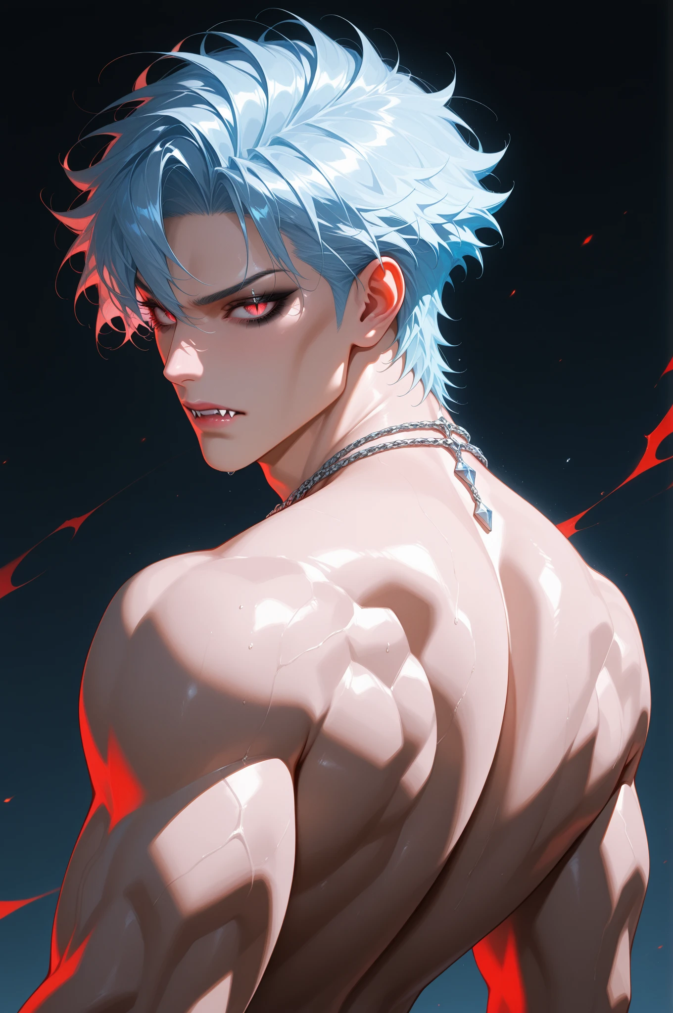 (absurdres, highres, ultra detailed, HDR) master piece, best quality, delicate features, Gojo Satoru, white hair, with bangs, hair between the eyes, expressive blue eyes, white eyelashes, Jujutsu Kaisen, solo, sexy man, handsome, toned chest, white haori, black tight shirt, black scarf, patterns, red spider lilies, red butterflies, magical fantasy, water, glittering, sparkling