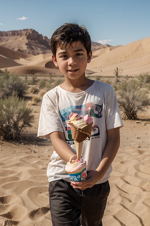 anime , boy buried in the sand with his head out , with a coconut water in front
