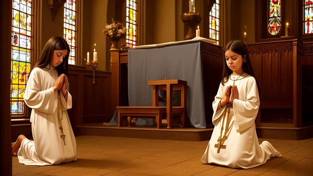 photo of a blonde girl with her eyes closed and hands clasped in prayer in church, catholic dress, (masterpiece, ultra quality, high resolution, 8k, intricate: 1.2), (masterpiece), (best quality:1)