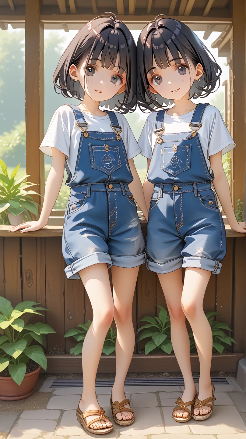 Small and slightly rounded body type。Overall it's cute、Gives a slightly childish impression。
Round face。Plump cheeks。
Big, round eyes。The eyes are black、Big eyes like an anime character。
Narrow and arched、Gives a gentle and cute impression。
the nose is small and round,。
The mouth is small、When you smile, both ends rise。A bright and cheerful smile。
Hairstyle:has short purple hair、The bangs are blunt。
He is wearing large round glasses.。Wearing a red cap、In front of the cap「Arare」it is written like this。Long blue overalls and a white T-shirt、Yellow Boots。
Raise your right hand high「Uncha」" he said cheerfully.。The left hand is on the hip。