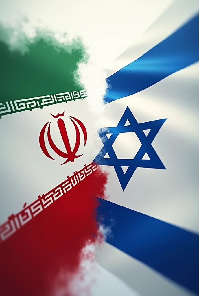 a close-up of two flags of different countries, israel, por Zahari Zograf, 🚿🗝📝, by Joseph Werner, islamic revolution, by Daniel Schultz, por David Rubin, Iran, por israel Tsvaygenbaum, 🕹️ 😎 🔫 🤖 🚬, inspired por israel Tsvaygenbaum, por Robert Jacobsen