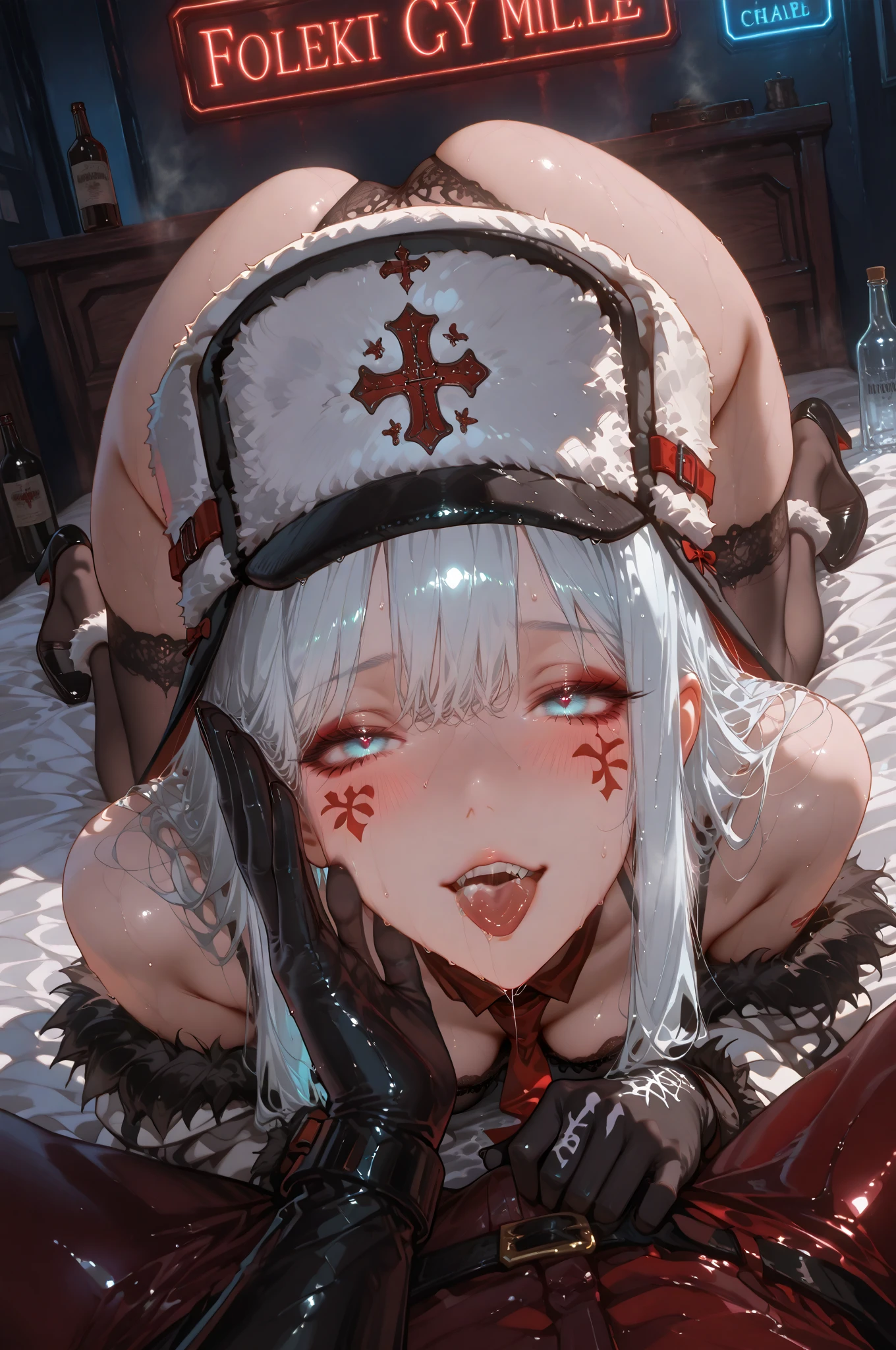 nude, female masturbation, pussy, spread pussy, Hairless Pussy, breast, medium breast, best quality, perfect anatomy, dynamic lighting, nsfw, 1girl, character focus, close to viewer, from below, embarrassed, open mouth, orgasm, Sakamata Chloe, love juice, breast milk