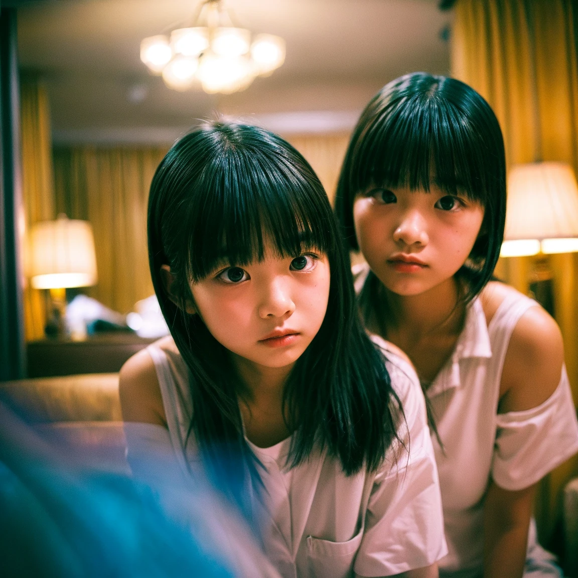 Two Girls、Horror、Dim background